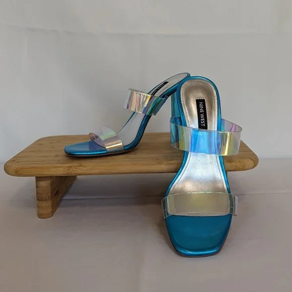 Nine West Shoes Nine West Zabbi Slide Sandals Blue Iridescent
